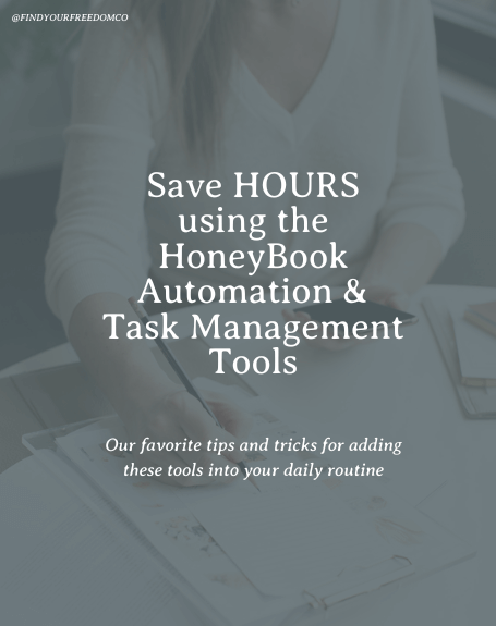 White text on blue background - save Hours using the HoneyBook automation tool